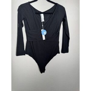 Cupshe Bodysuits for Women V-Neck Ribbed Body Suit Stretchy Basic T Shirt Tops L